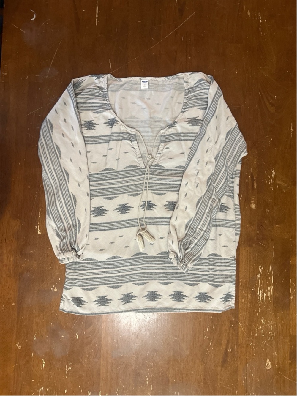 Old Navy Beige & Gray Striped Peasant Tunic